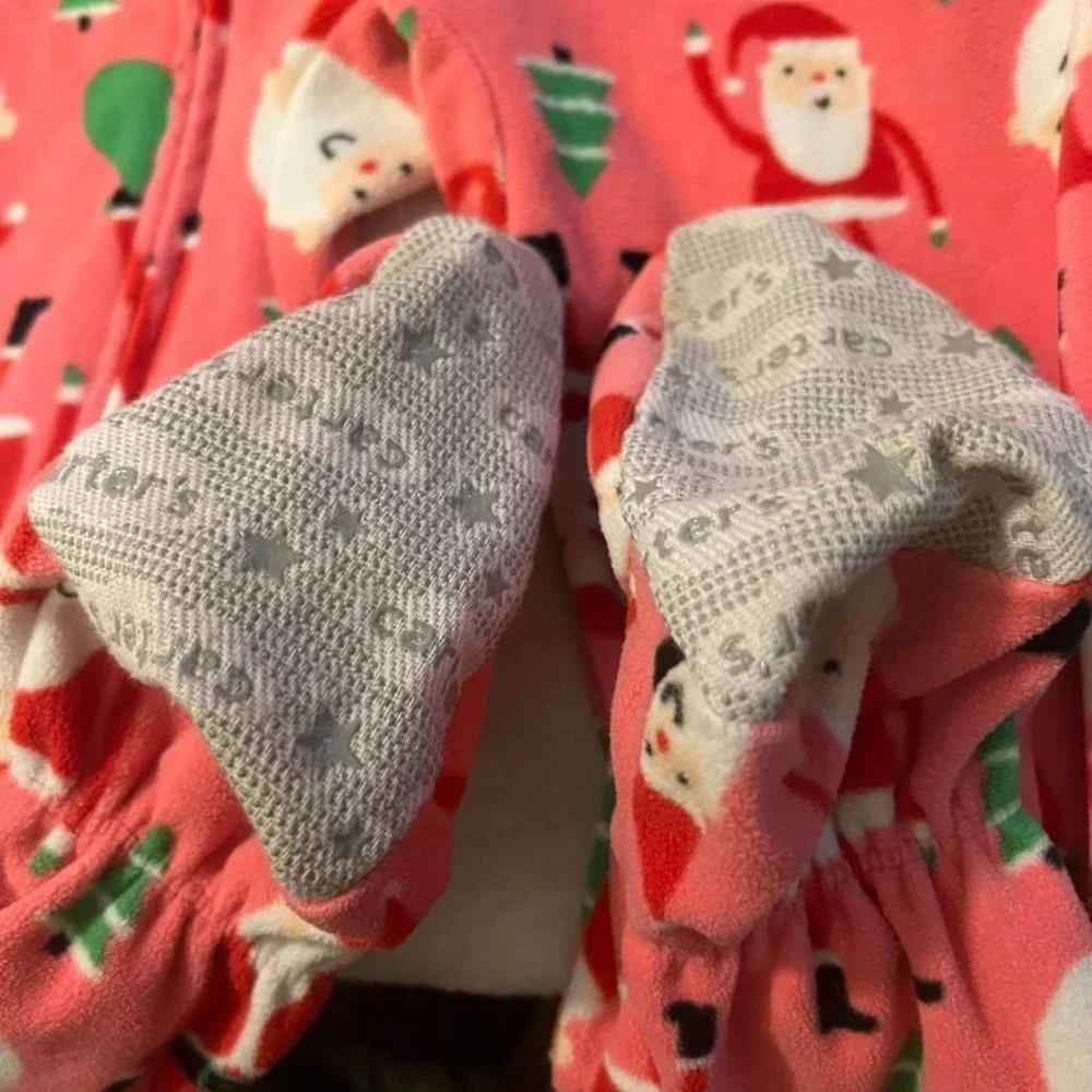 Carter's‎ Footed Christmas Pajamas Size 3T Holiday Sleeper Pink Soft Santa